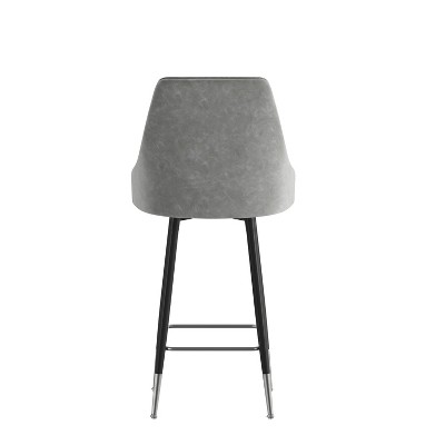 Gray Leather and Chrome Counter Height Stools - Set of 2