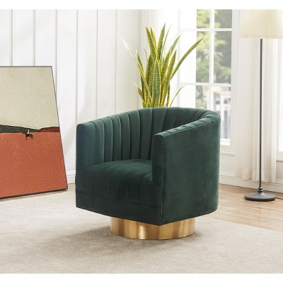 Elegant Forest Green Velvet & Gold Swivel Barrel Chair