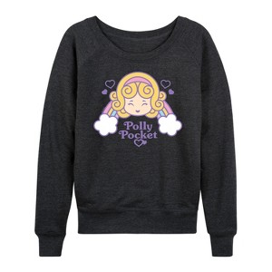 Women's - Polly Pocket - Polly Pocket Rainbow Hearts Lightweight French Terry Wide Neck Long Sleeve Shirt - 1 of 4