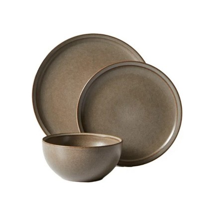 LunaLulinlk (2 pack) Brown 12-Piece Stoneware Dinnerware Set Dining Plates