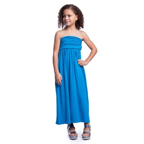 2025 Spring&Summer New Arrival:  Holiday Style One Word Collar Solid Color Strapless Sleeve Short Dress - Light Blue