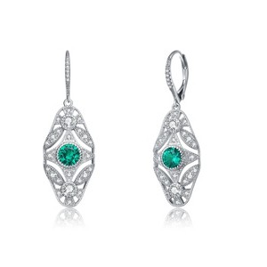 Guili Sterling Silver White Gold Plated Wreath Leverback Earrings with Colored CZ, Designed for a Touch of Classic Beauty and Timeless Sparkle - 1 of 3