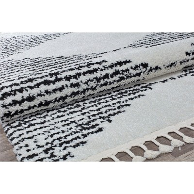 Heath White and Black Diamond Shag Synthetic Area Rug, 8' x 10'