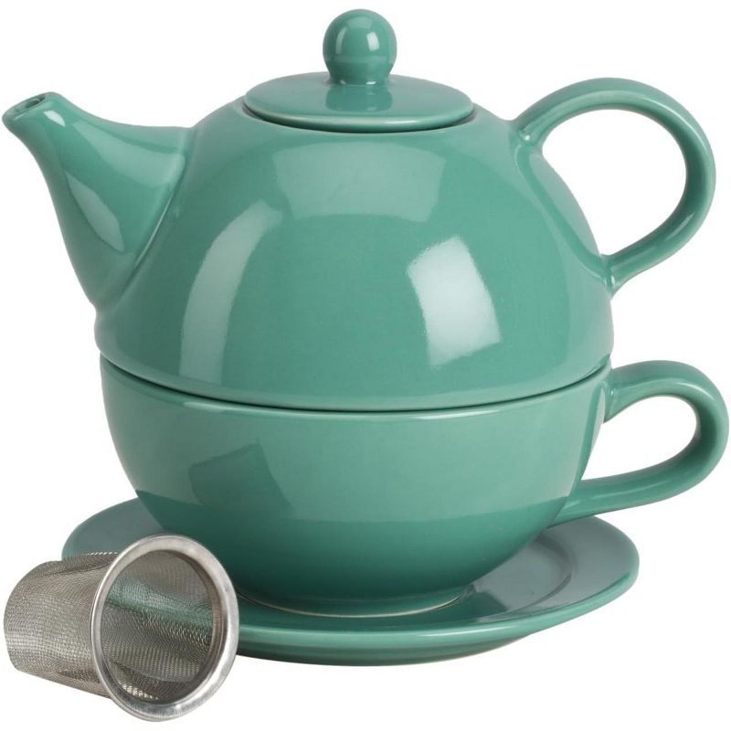 Omniware Teal Ceramic Tea for One with Infuser, 1 of 2
