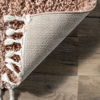 Braided Tassel Pink Shag Round Area Rug, Easy Care Synthetic