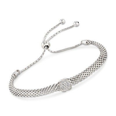 Ross-Simons Italian Sterling Silver Mesh Bolo Bracelet With CZ Station Size