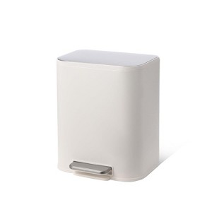 Stainless Steel Trash Can White, Small Trash Bin with Lid, Inner Bucket and Step Pedal, Quiet Soft Close and Stays Open, Garbage Can - 1 of 4
