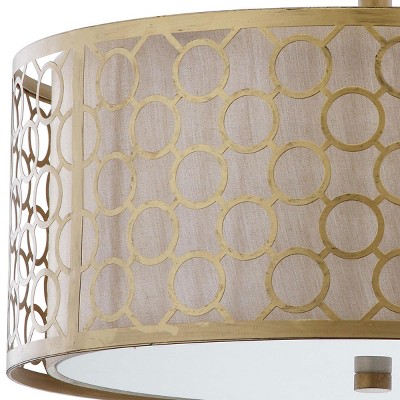 Elegante Antique Gold Drum Ceiling Light with Cream Fabric Shade