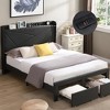 Queen Bed Frame with 2 Storage Drawers, Upholstered Bed Frame with Charging Station, Linen Upholstered Headboard Platform Bed with Storage - 2 of 4