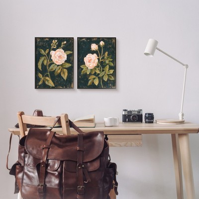 Vintage Pink Rose Floral Print on Canvas with Black Frame, 11 x 14