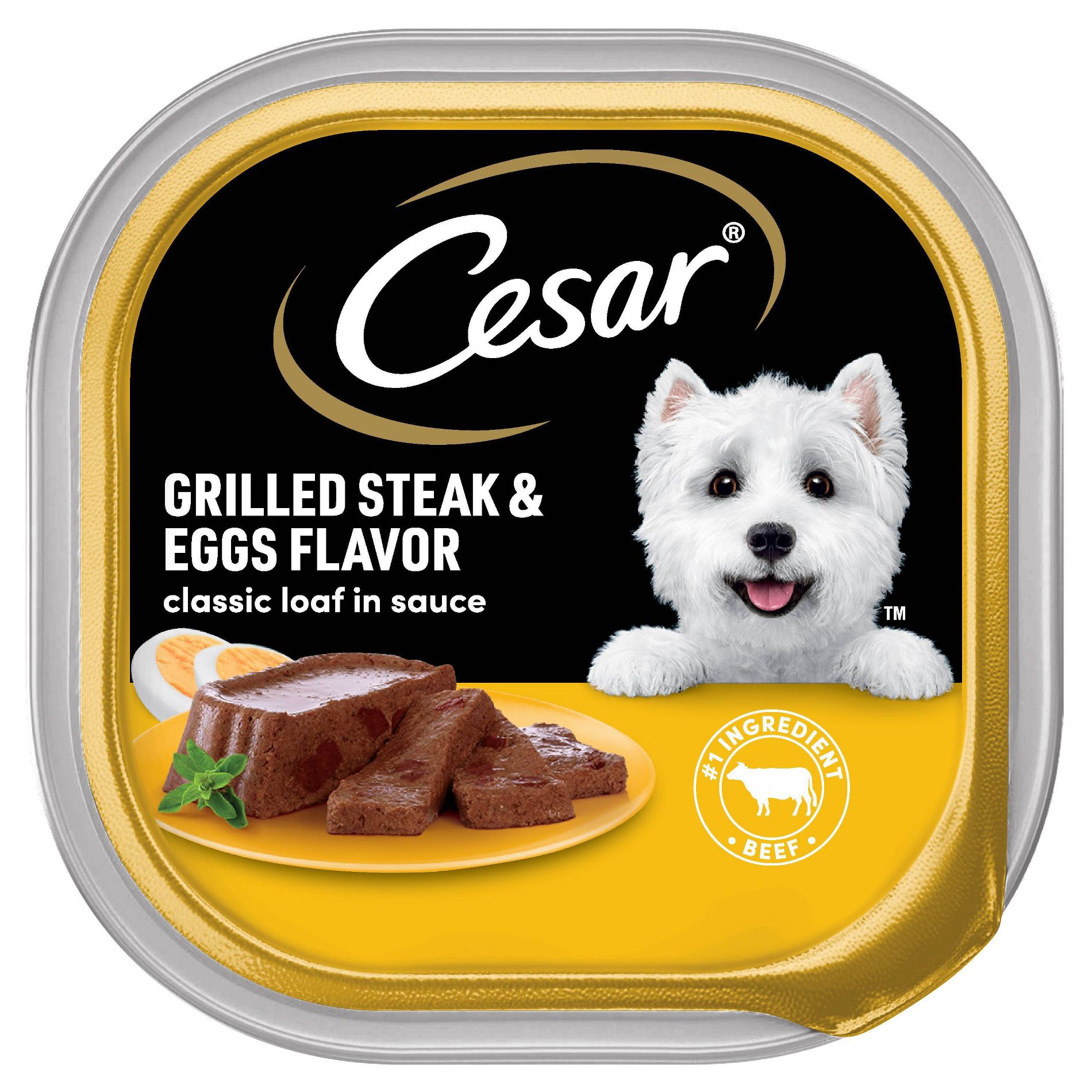 Cesar Classic Loaf in Sauce Grilled Steak, Beef, Gravy and Eggs Flavor Small Breed Wet Dog Food - 3.5oz