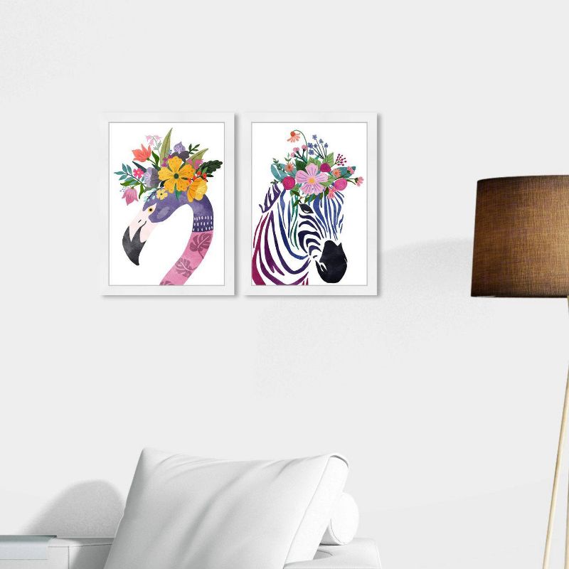 (Set of 2) 15&#34; x 21&#34; Floral Zebra and Flamingo Framed Wall Art Prints Purple - Wynwood Studio, 5 of 8