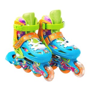 TITAN Flower Power Princess Girls Inline Skates with LED Light-up Front Wheel and LED Laces, Blue and Green, Medium - 1 of 3