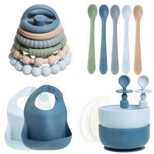 Silicone Baby Essentials Bundle – Stacking Toy, Feeding Bibs, Suction Bowls with Spoons & First-Stage Spoons – BPA-Free, Safe for Infants & Toddlers - 1 of 4
