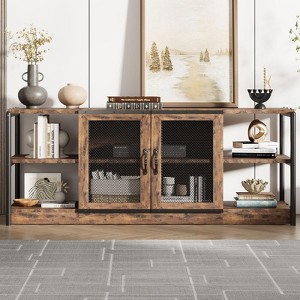 Jojoka Farmhouse TV Stand, Rustic Media Console with Mesh Door and Shelves, Industrial Entertainment Center with Storage for Living Room - 1 of 4