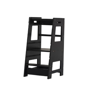 Dronkon Wood Toddler Tower, Toddler Kitchen Helper Step Stool, Black - 1 of 4
