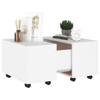 White Rectangular Engineered Wood Coffee Table with Tapered Legs