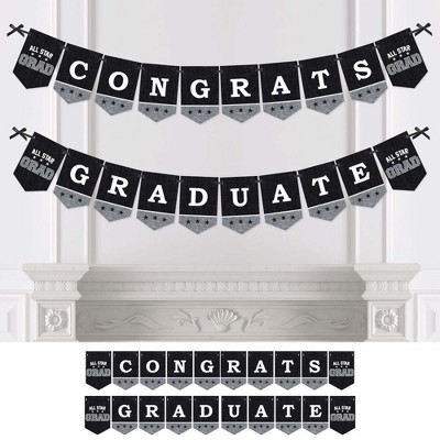 Big Dot of Happiness All Star Grad - Graduation Party Bunting Banner - Black Party Decorations - Congrats Graduate