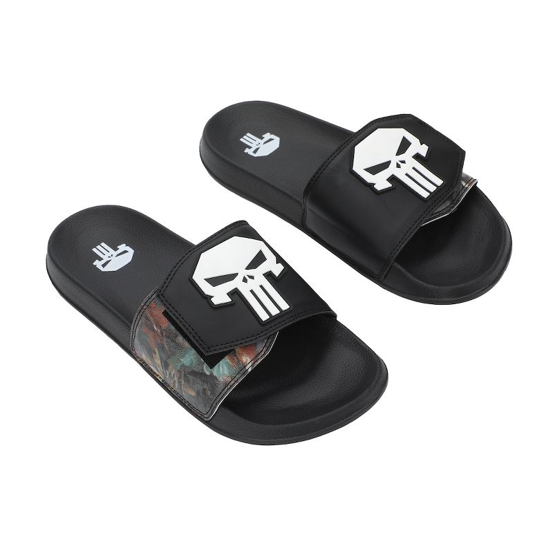 Punisher Skull Logo Adult Black Velcro Athletic Slide Sandals, 2 of 6