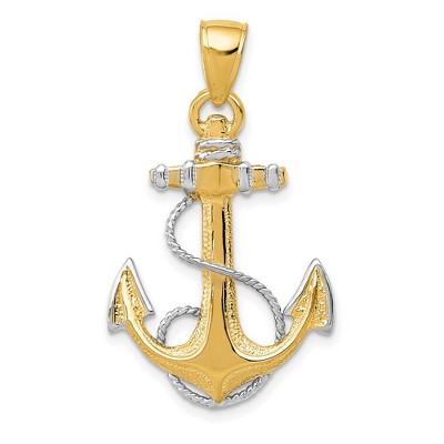 Black Bow Jewelry 14k Two Tone Gold Anchor with Rope Pendant