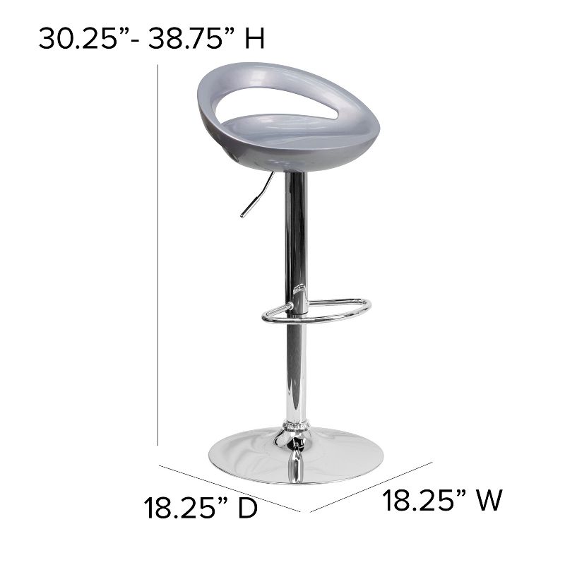 Flash Furniture Contemporary Plastic Adjustable Height Barstool with Rounded Cutout Back and Chrome Base, 4 of 11