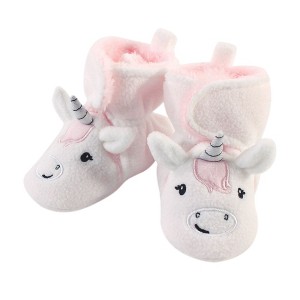 Hudson Baby Infant and Toddler Girl Cozy Fleece Booties, Silver White Unicorn - 1 of 1