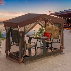 Erommy 4-Seat Patio Swing Chair Outdoor Glider Benches, Aluminum Frame, Canopy with Netting, Porch Glider Chair - 1 of 4
