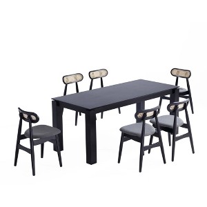 Manhattan Comfort 7pc 70.86" Rockaway and Colbert Rectangle Dining Set Black/Gray: Industrial Design, Ash Wood Frame, Foam Padded Seats - 1 of 4