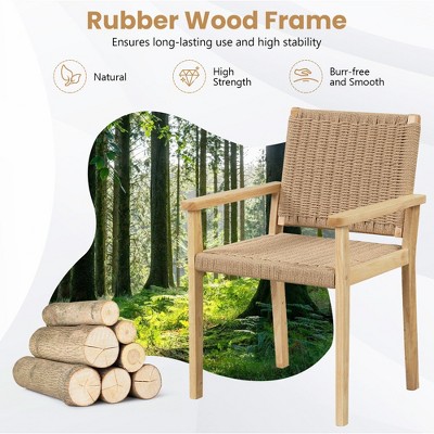 Natural Rubber Wood Dining Armchairs with Paper Rope Woven Seat, Set of 2