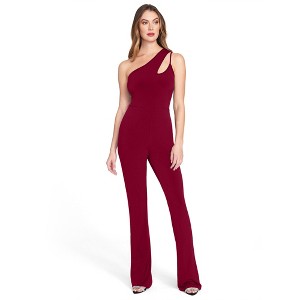 Clearlove Womens Summer One Shoulder Cutout Elegant Casual Sleeveless High Waist Belted Wide Leg Jumpsuits - 1 of 4