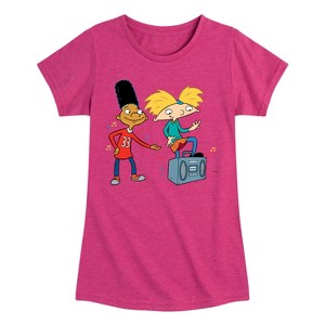 Girls' - Hey Arnold! - HA Air Guitar Fitted Short Sleeve Graphic T-Shirt - 1 of 4
