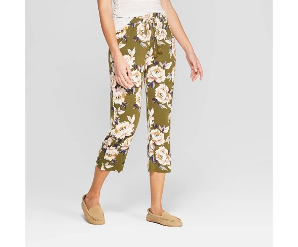 Women's Floral Print Beautifully Soft Crop Pajama Pants - Stars Above&#153; Green XS