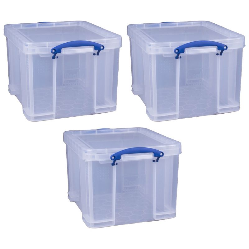 Really Useful Box 32 Liters Storage Bin Container with Snap Lid and Clip Lock Handles for Lidded Home and Office Storage Organization (3 Pack), 1 of 7