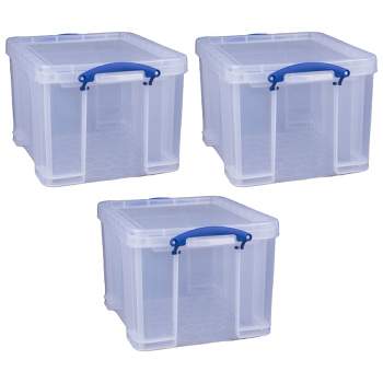 Really Useful Box 32 Liters Storage Bin Container with Snap Lid and Clip Lock Handles for Lidded Home and Office Storage Organization (3 Pack)