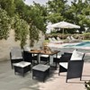 Black 9-Piece Acacia Wood Wicker Outdoor Dining Set with Beige Cushion - 3 of 4