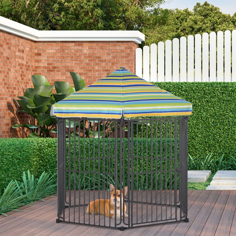 PawHut Heavy-Duty Outdoor Pet Cage Kennel with Weather-Resistant Polyester Roof, Locking Door, & Metal Frame, 3 of 10