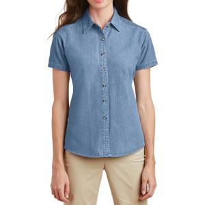 Mafoose Women's Soft Cotton Short Sleeve Value Denim Shirt - 1 of 4