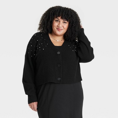 Women's Embellished Cardigan - Ava & Viv™ Black 3X