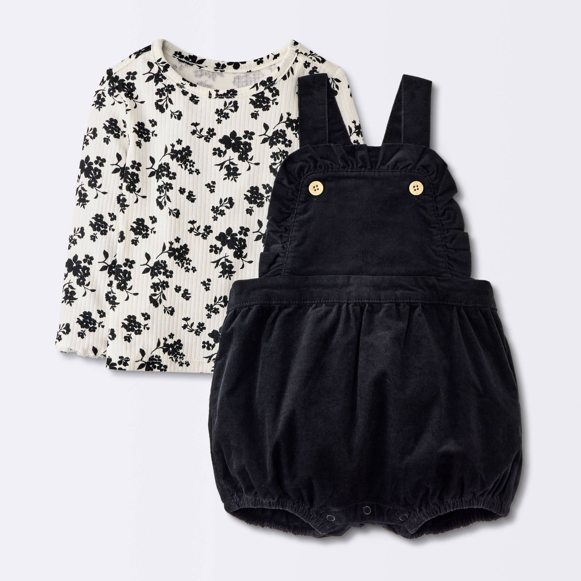 Baby Girls' Courdoury Bubble Overalls and Floral Long Sleeve - Cloud Island™ Off-White