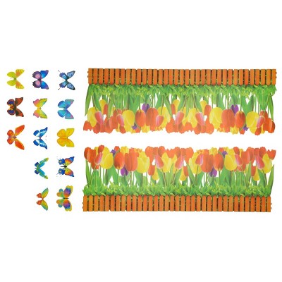 Slickblue Butterfly & Flowering Shrubs Wall Decals – Vinyl Stickers for Home Décor, 13.4" x 26.8"