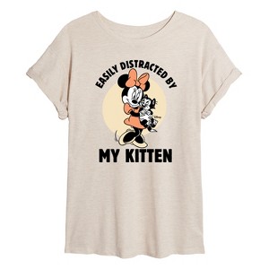 Women's - Disney Classics - Easily Distracted By Kittens Minnie Oversized Graphic T-Shirt - 1 of 4