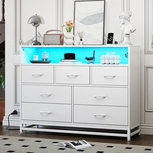 7 Drawers Wood Dresser Modern with Charging Station and LED Lights Design, Large Capacity Storage - 1 of 4