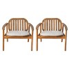 Outdoor Club Chairs Set of 2, Slatted Back Armchairs with Cushion, Natural Acacia and Eucalyptus Frame for Patio, Garden Lounge-The Pop Home - 2 of 4