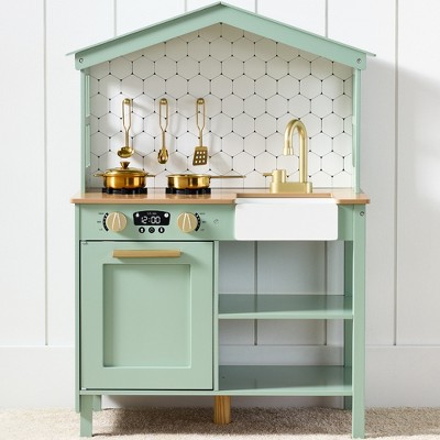Best Choice Products Farmhouse Play Kitchen Toy for Kids w/ Chalkboard, Storage Shelves, 5 Accessories