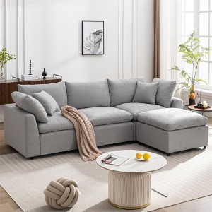 Couch Convertible Sectional Sofa with Sloped Armrest,  4 Seat Upholstered Sofa, Sectional Couch Sofa with Removal Cushions - 1 of 4