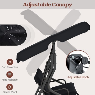 Black Aluminum Frame 3-Seats Outdoor Glider Hammock with Adjustable Canopy