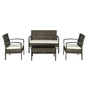 Outsunny Patio Porch Furniture Sets 4-PCS Rattan Wicker Chair w/ Table Conversation Set for Yard,Pool or Backyard Indoor/Outdoor Use - 1 of 4