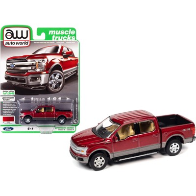 2019 Ford F-150 Lariat 4x4 Pickup Truck Ruby Red & Magnetic Gray Muscle Trucks Ltd Ed 13448 pcs 1/64 Diecast Model Car Autoworld