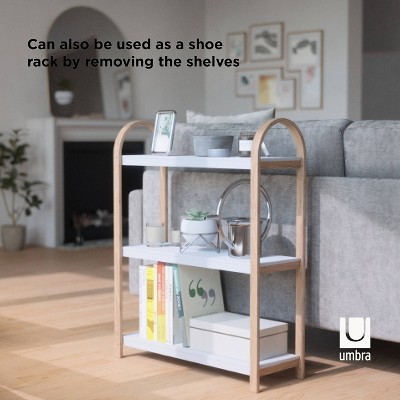 White and Natural Wood 3-Tier Freestanding Shelf