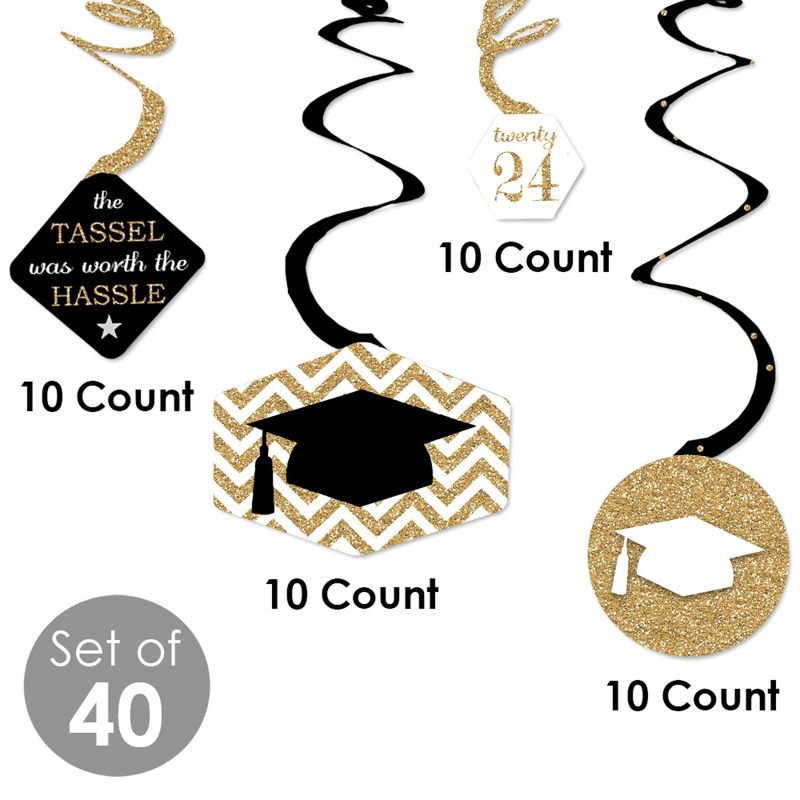 Big Dot of Happiness Gold Graduation Class of 2024 Decorations Hanging Swirls - Set of 40, 5 of 9